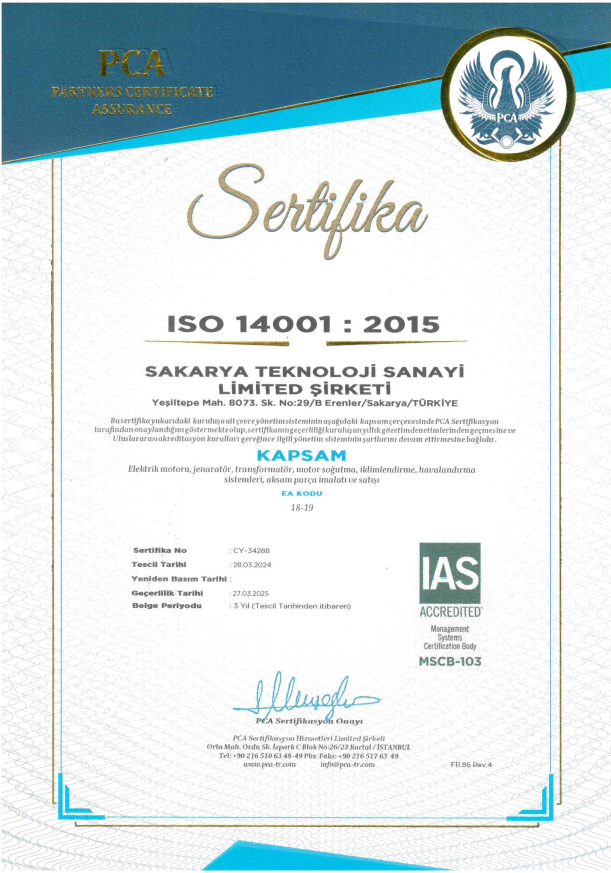 ISO14001:2015 Sakarya Teknoloji Quality Certification